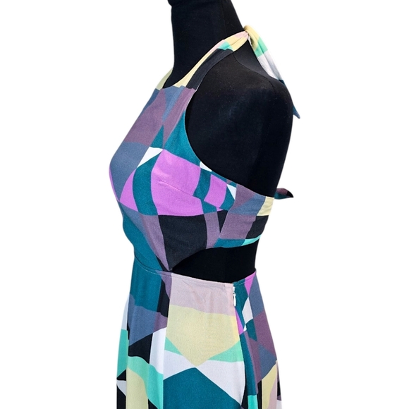 Mara Hoffman Tie Back Cut Out Midi Dress Diamonds Plum 0 Geometric Halter Chic - Picture 10 of 16